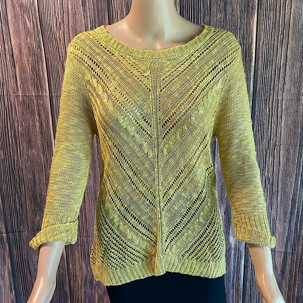 Pink Rose mustard yellow size XL boho knit sweater